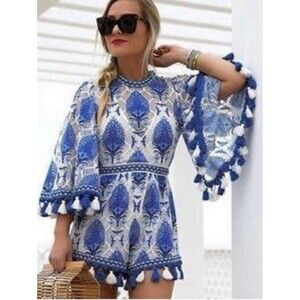 Goodnight Macaroon Lace And Tassel Romper Size Small NWT